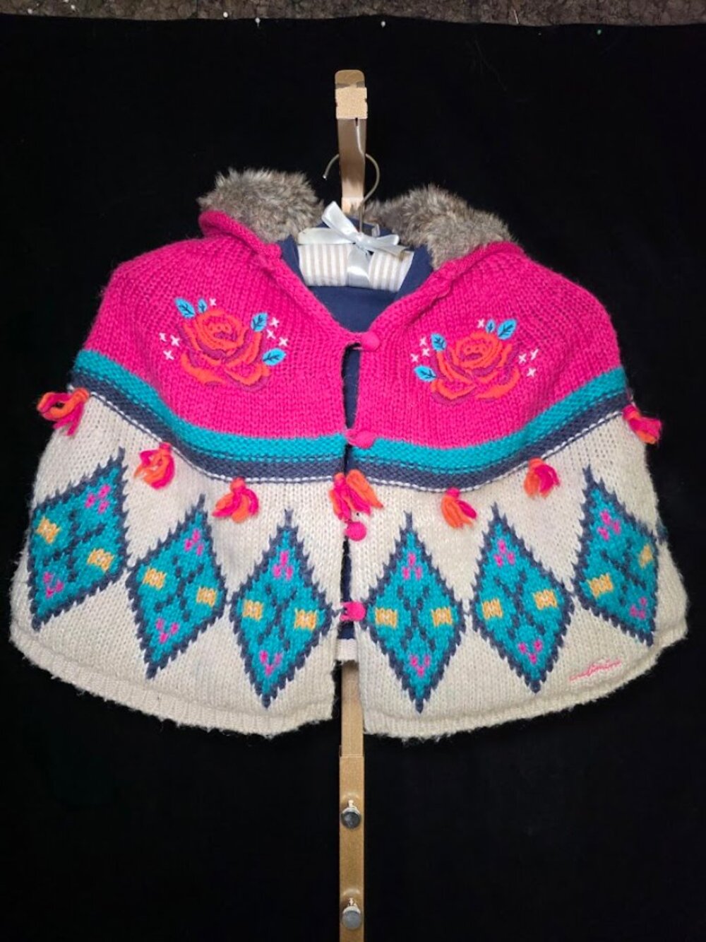 Catimini Knitted Wool/Mohair Hooded Poncho Girl's 6 yrs.
